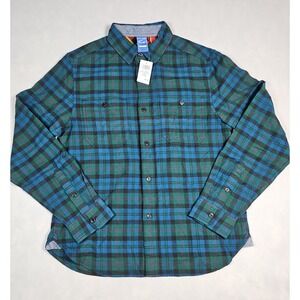 Gallerie Mens Blue‎ Green Plaid Button Up Flannel Shirt Size Medium NWT